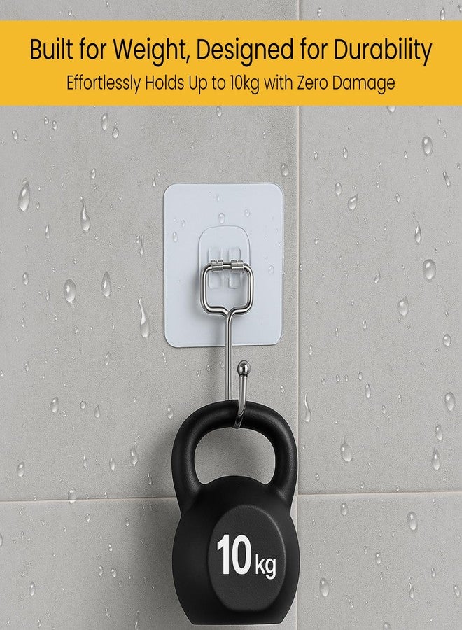 Zulaxy Big Size Transparent Wall Hooks for Hanging - Heavy Duty Stainless Steel Adhesive Hooks for Bathroom, Kitchen, Towel, Utensils & Keys - Waterproof, No Drilling Required (Pack of 10) - Image 5